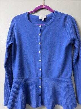 Pure collection Cashmere pepblum ribbed deysil button down sweater size 10